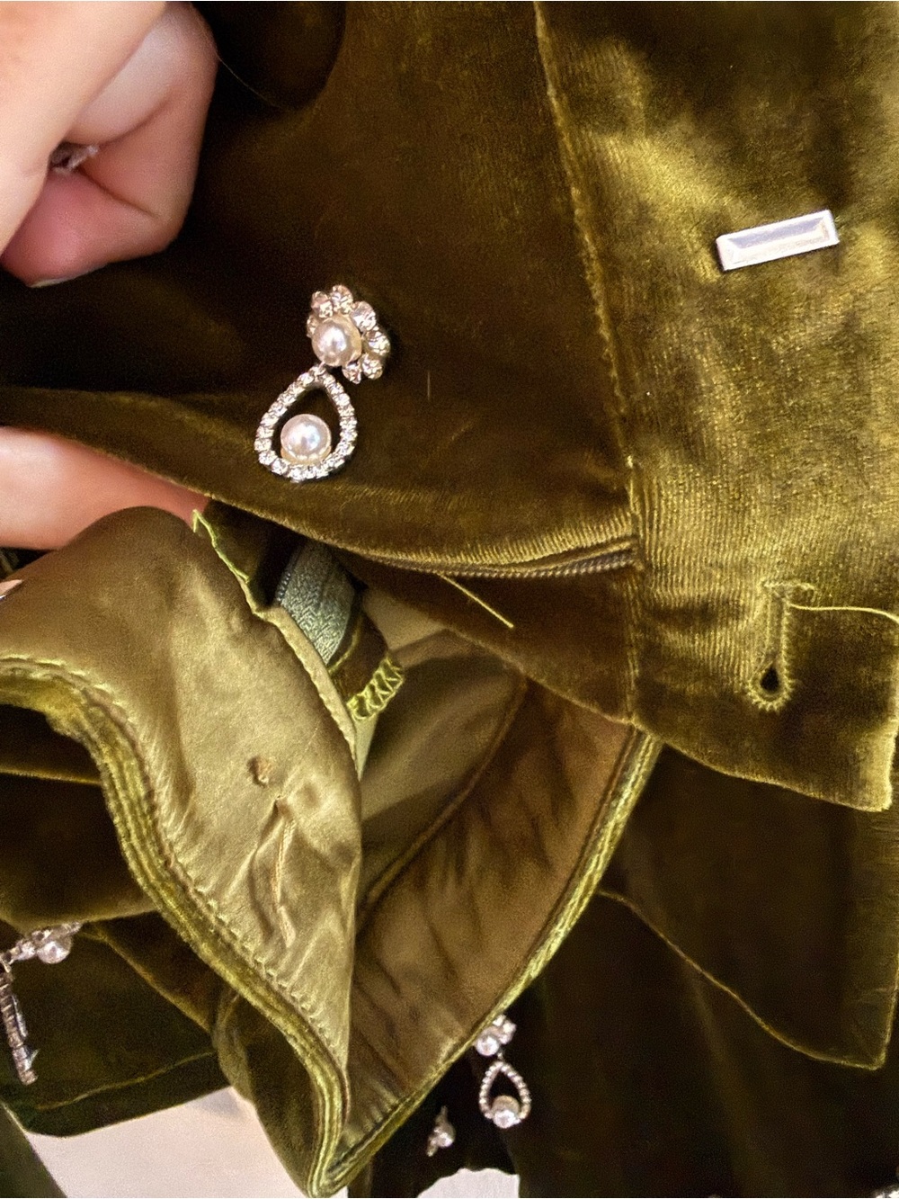 Fashion Nova Luxe Olive Green Velvet Embellished Women's Suit Pants Blazer Set - Picture 8 of 10